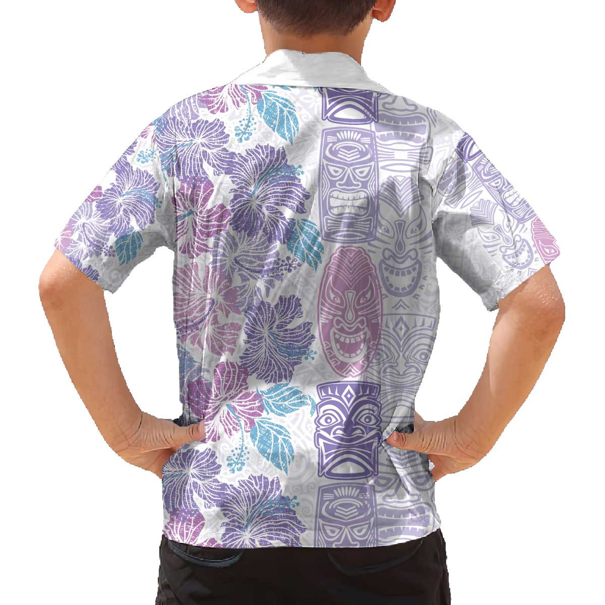 Christmas Aloha Hawaii Tiki Family Matching Off The Shoulder Long Sleeve Dress and Hawaiian Shirt Hibiscus Winter Colors - Polynesian Pride