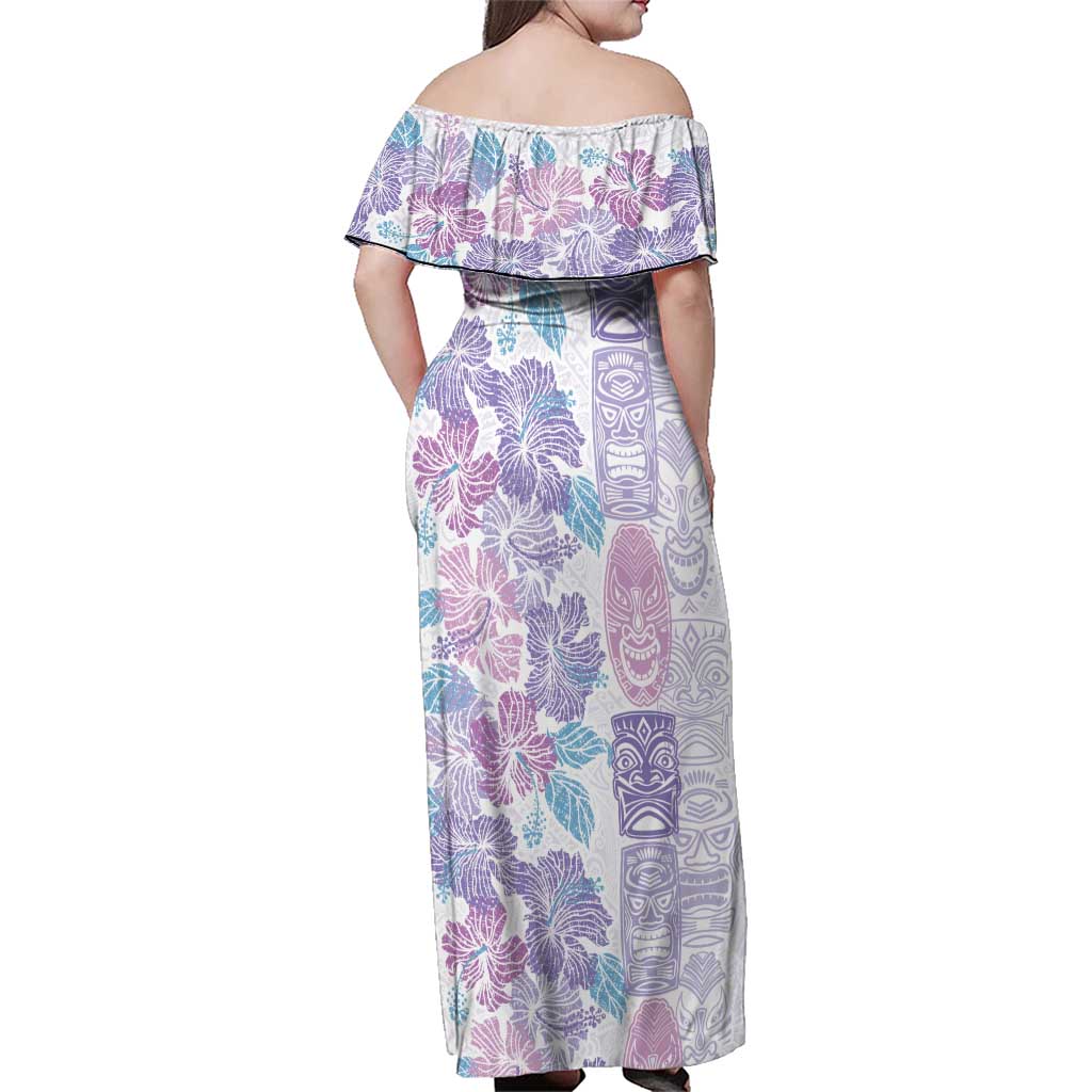 Christmas Aloha Hawaii Tiki Family Matching Off Shoulder Maxi Dress and Hawaiian Shirt Hibiscus Winter Colors - Polynesian Pride