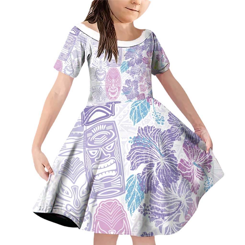 Christmas Aloha Hawaii Tiki Family Matching Off Shoulder Short Dress and Hawaiian Shirt Hibiscus Winter Colors - Polynesian Pride