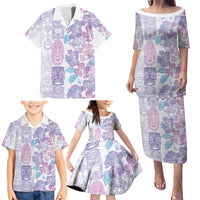 Christmas Aloha Hawaii Tiki Family Matching Puletasi and Hawaiian Shirt Hibiscus Winter Colors - Polynesian Pride