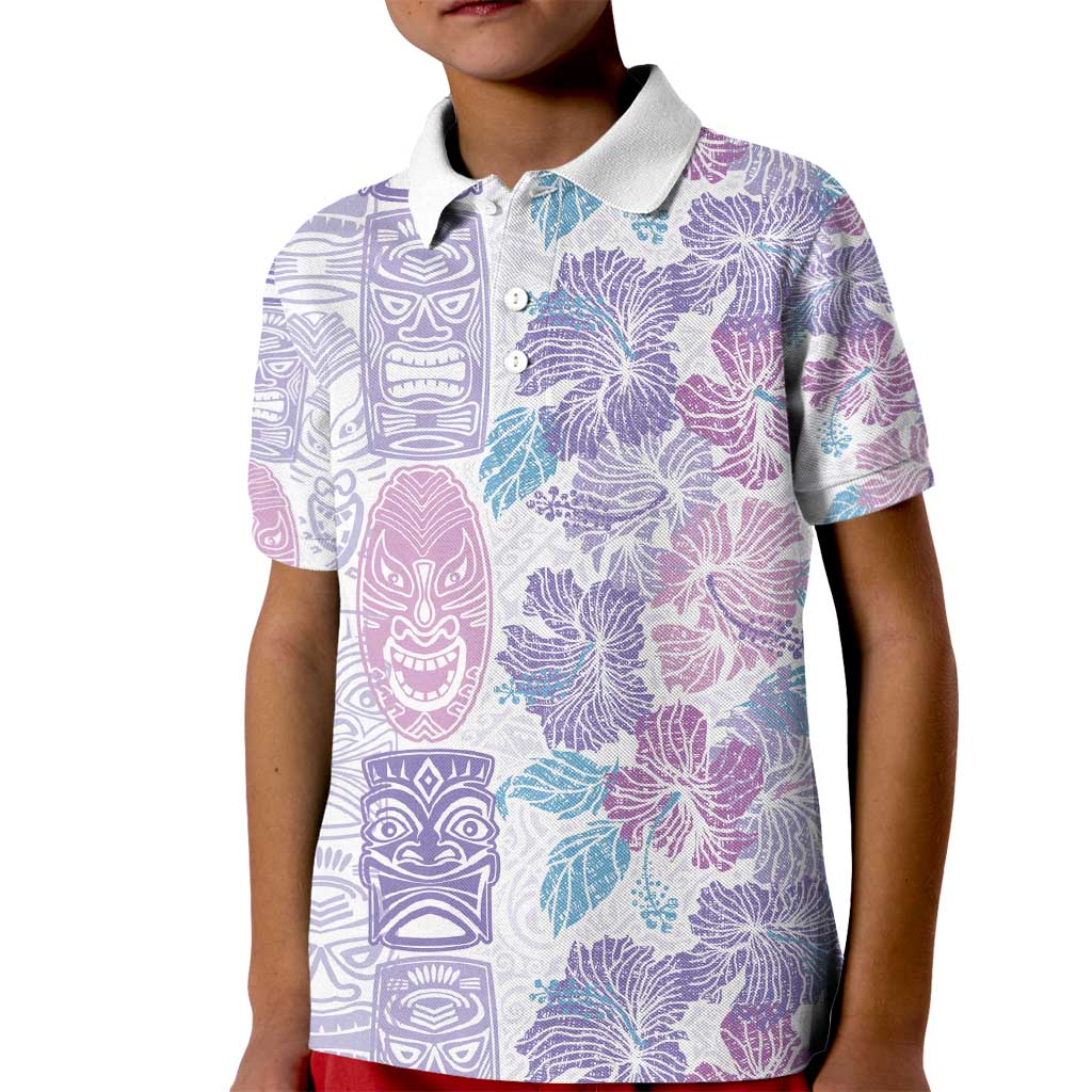 Christmas Aloha Hawaii Tiki Kid Polo Shirt Hibiscus Winter Colors - Polynesian Pride