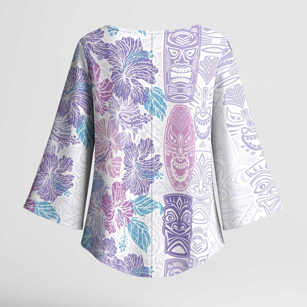 Christmas Aloha Hawaii Tiki Kimono Sleeve Blouse Hibiscus Winter Colors - Polynesian Pride