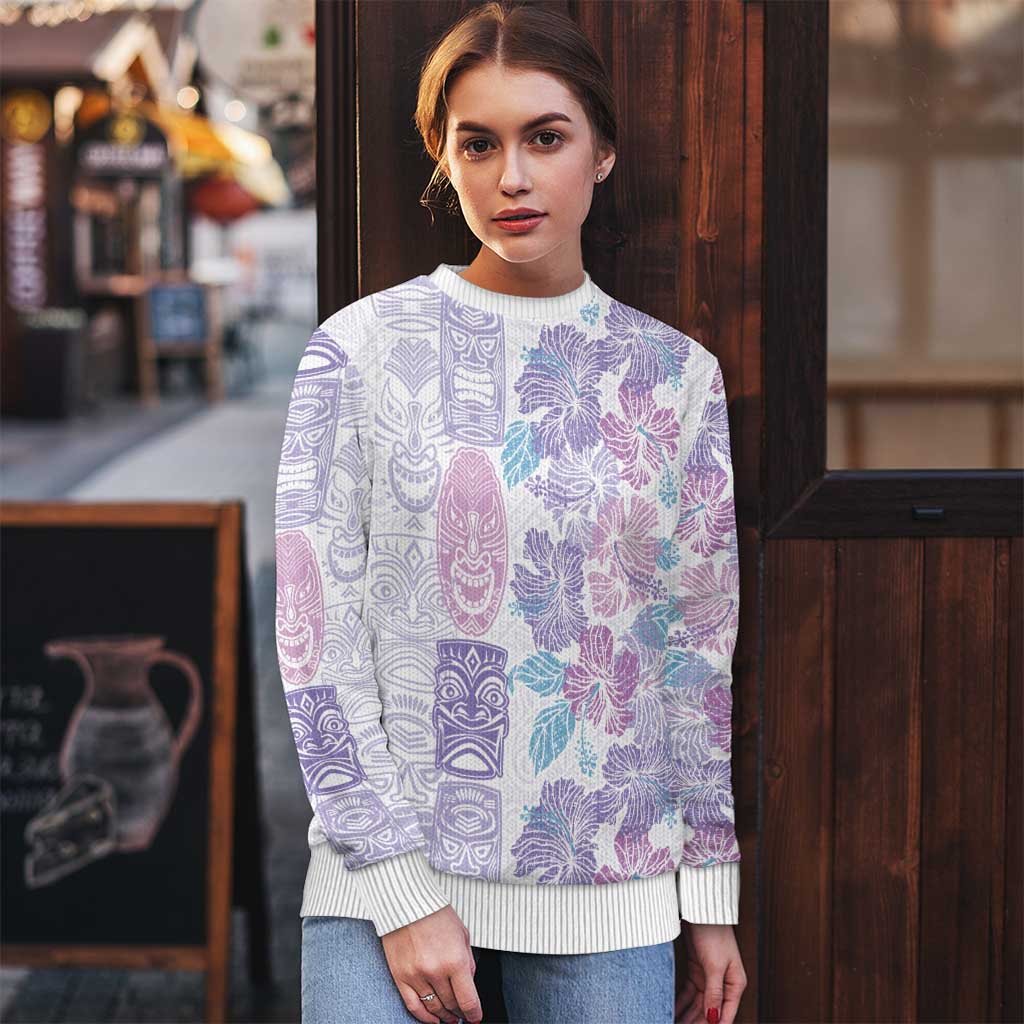 Christmas Aloha Hawaii Tiki Ugly Christmas Sweater Hibiscus Winter Colors - Polynesian Pride