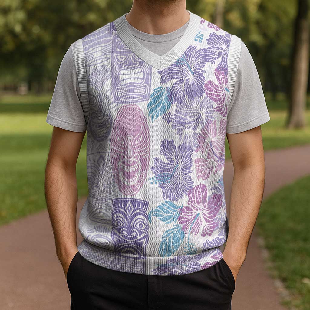 Christmas Aloha Hawaii Tiki Christmas Knitted V-Neck Vest Hibiscus Winter Colors - Polynesian Pride