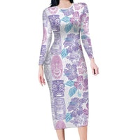 Christmas Aloha Hawaii Tiki Long Sleeve Bodycon Dress Hibiscus Winter Colors - Polynesian Pride