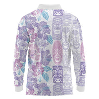 Christmas Aloha Hawaii Tiki Long Sleeve Polo Shirt Hibiscus Winter Colors - Polynesian Pride