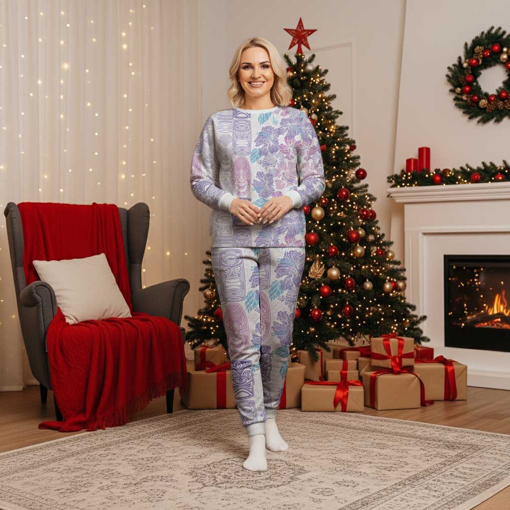 Christmas Aloha Hawaii Tiki Christmas Pajama Set Hibiscus Winter Colors - Polynesian Pride