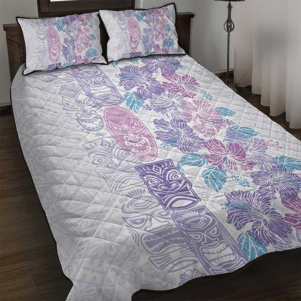 Christmas Aloha Hawaii Tiki Quilt Bed Set Hibiscus Winter Colors - Polynesian Pride
