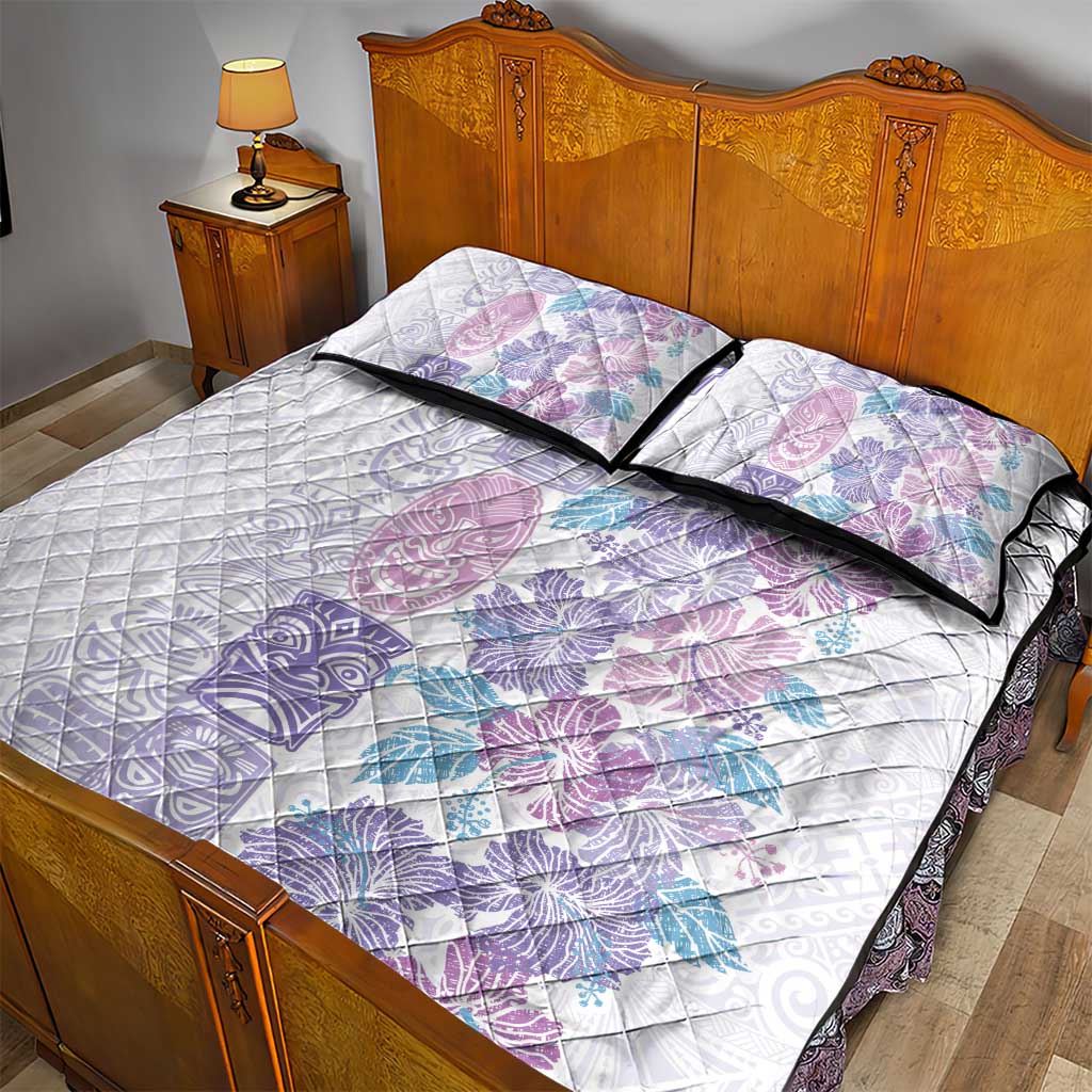 Christmas Aloha Hawaii Tiki Quilt Bed Set Hibiscus Winter Colors - Polynesian Pride