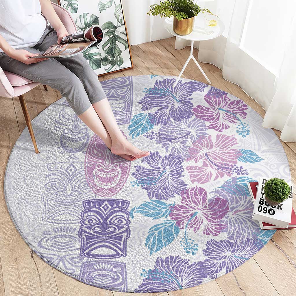 Christmas Aloha Hawaii Tiki Round Carpet Hibiscus Winter Colors - Polynesian Pride