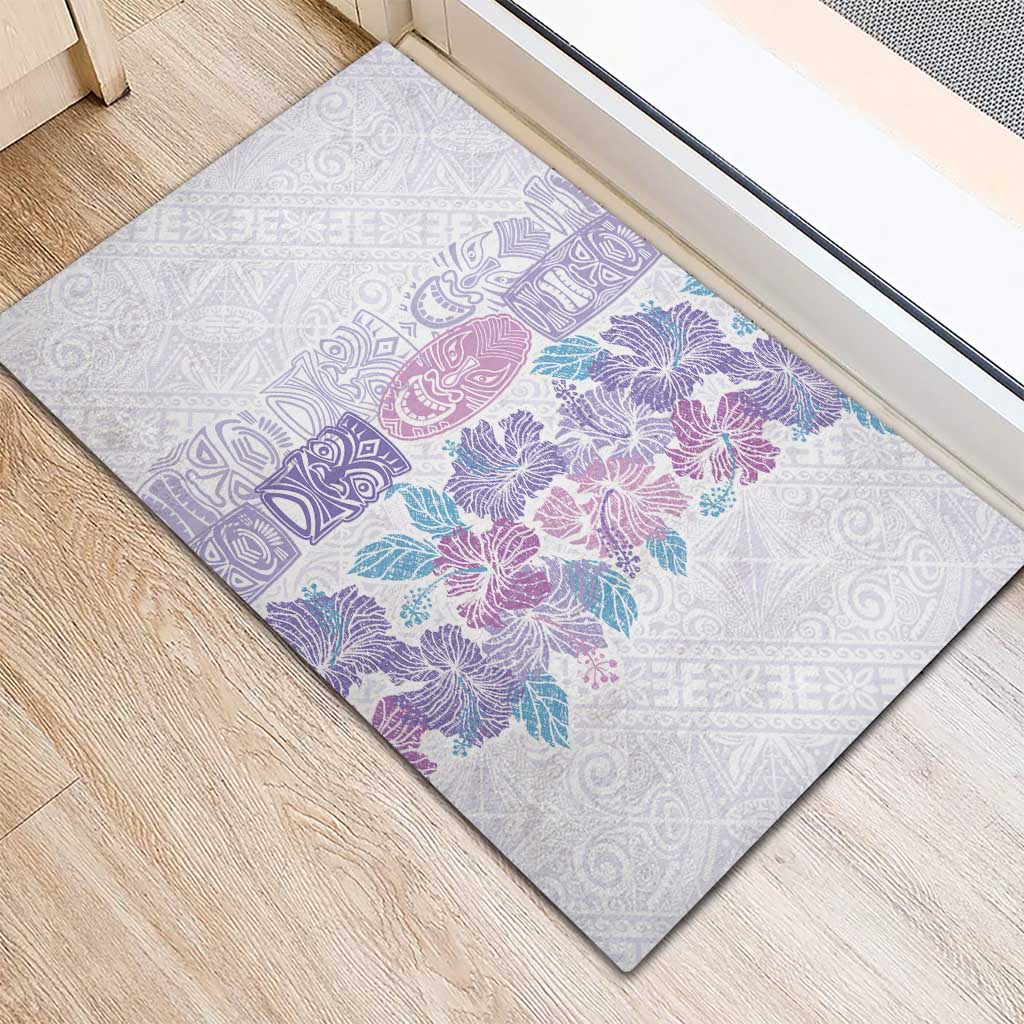 Christmas Aloha Hawaii Tiki Rubber Doormat Hibiscus Winter Colors - Polynesian Pride