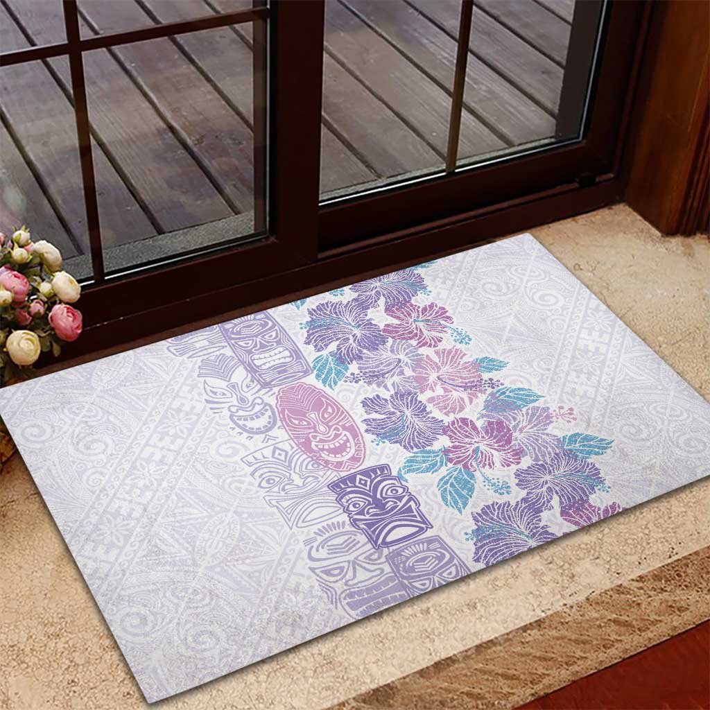 Christmas Aloha Hawaii Tiki Rubber Doormat Hibiscus Winter Colors - Polynesian Pride