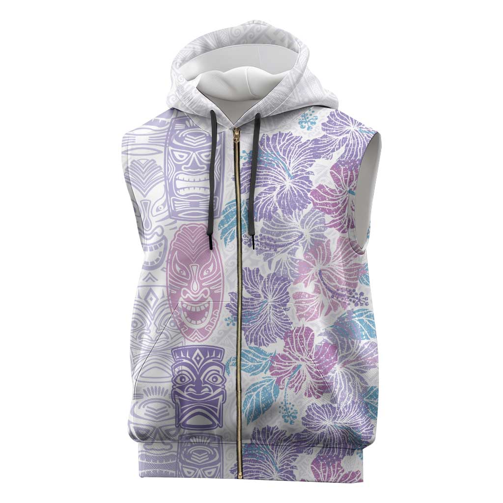 Christmas Aloha Hawaii Tiki Sleeveless Zip Hoodie Hibiscus Winter Colors - Polynesian Pride
