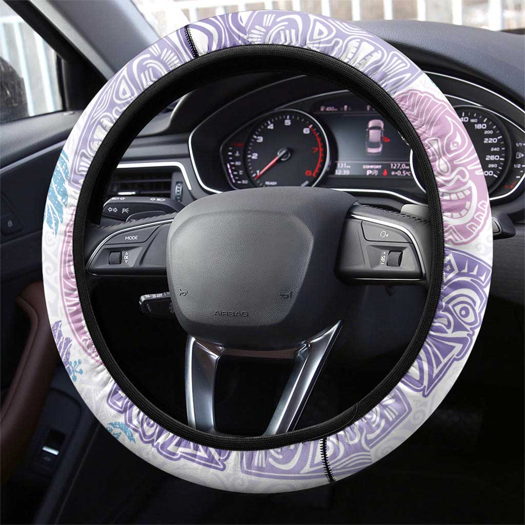 Christmas Aloha Hawaii Tiki Steering Wheel Cover Hibiscus Winter Colors - Polynesian Pride
