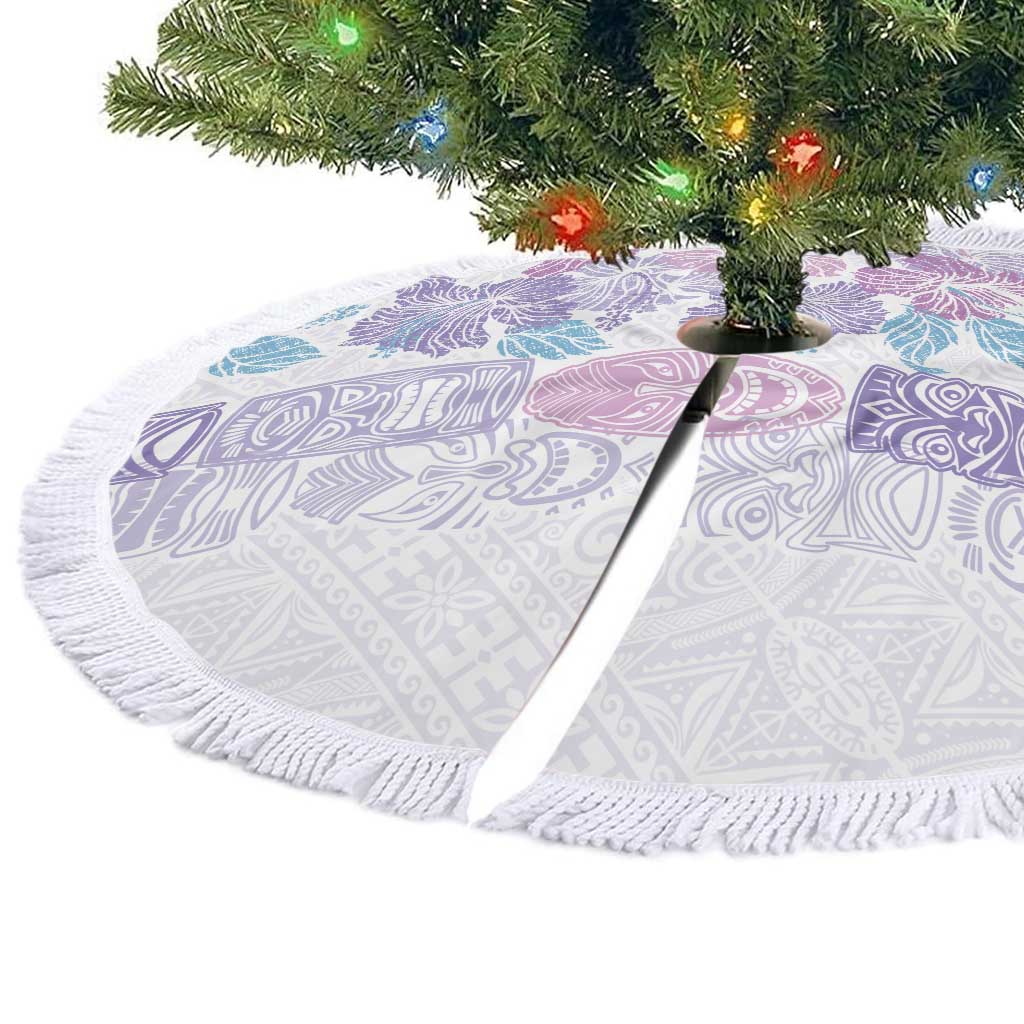 Christmas Aloha Hawaii Tiki Tree Skirt Hibiscus Winter Colors - Polynesian Pride