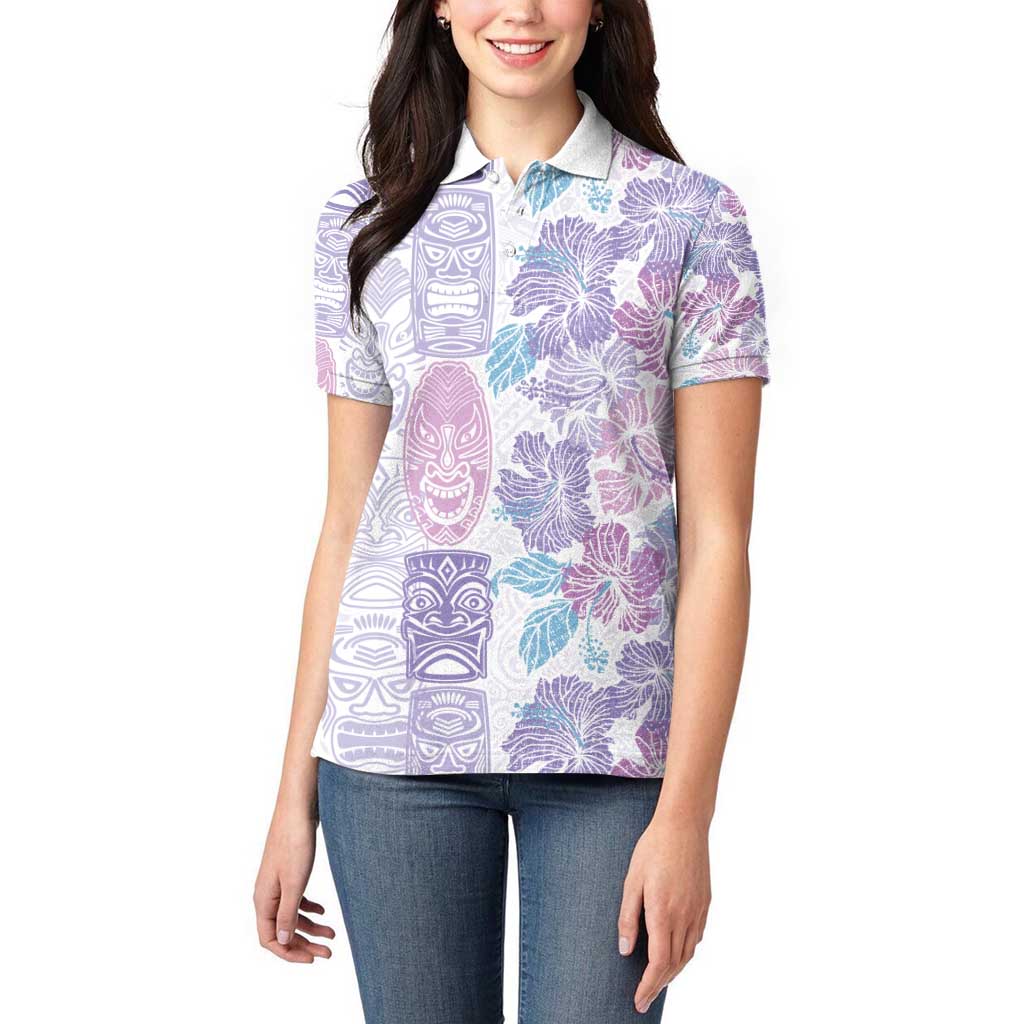 Christmas Aloha Hawaii Tiki Women Polo Shirt Hibiscus Winter Colors - Polynesian Pride