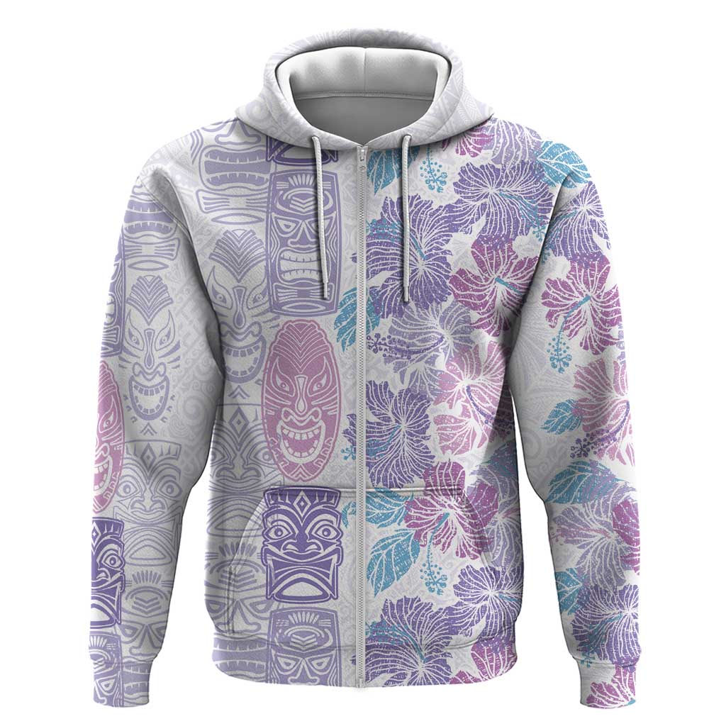 Christmas Aloha Hawaii Tiki Zip Hoodie Hibiscus Winter Colors - Polynesian Pride