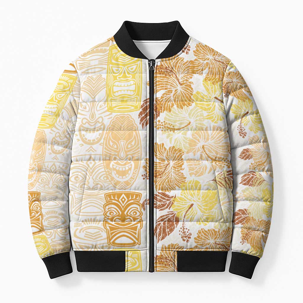 Christmas Aloha Hawaii Tiki Bomber Puffer Jacket Hibiscus Autumn Colors - Polynesian Pride
