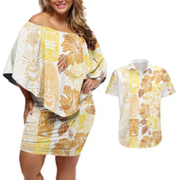 Christmas Aloha Hawaii Tiki Couples Matching Off Shoulder Short Dress and Hawaiian Shirt Hibiscus Autumn Colors - Polynesian Pride