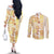 Christmas Aloha Hawaii Tiki Couples Matching Off The Shoulder Long Sleeve Dress and Long Sleeve Button Shirt Hibiscus Autumn Colors - Polynesian Pride