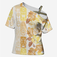 Christmas Aloha Hawaii Tiki Cross Shoulder Shirt Hibiscus Autumn Colors - Polynesian Pride