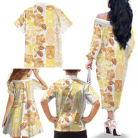 Christmas Aloha Hawaii Tiki Family Matching Off The Shoulder Long Sleeve Dress and Hawaiian Shirt Hibiscus Autumn Colors - Polynesian Pride