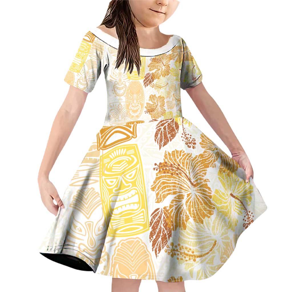 Christmas Aloha Hawaii Tiki Family Matching Off Shoulder Short Dress and Hawaiian Shirt Hibiscus Autumn Colors - Polynesian Pride