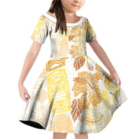 Christmas Aloha Hawaii Tiki Family Matching Off Shoulder Short Dress and Hawaiian Shirt Hibiscus Autumn Colors - Polynesian Pride