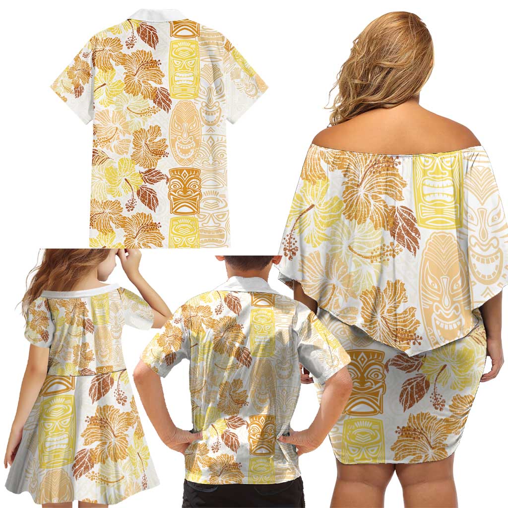 Christmas Aloha Hawaii Tiki Family Matching Off Shoulder Short Dress and Hawaiian Shirt Hibiscus Autumn Colors - Polynesian Pride