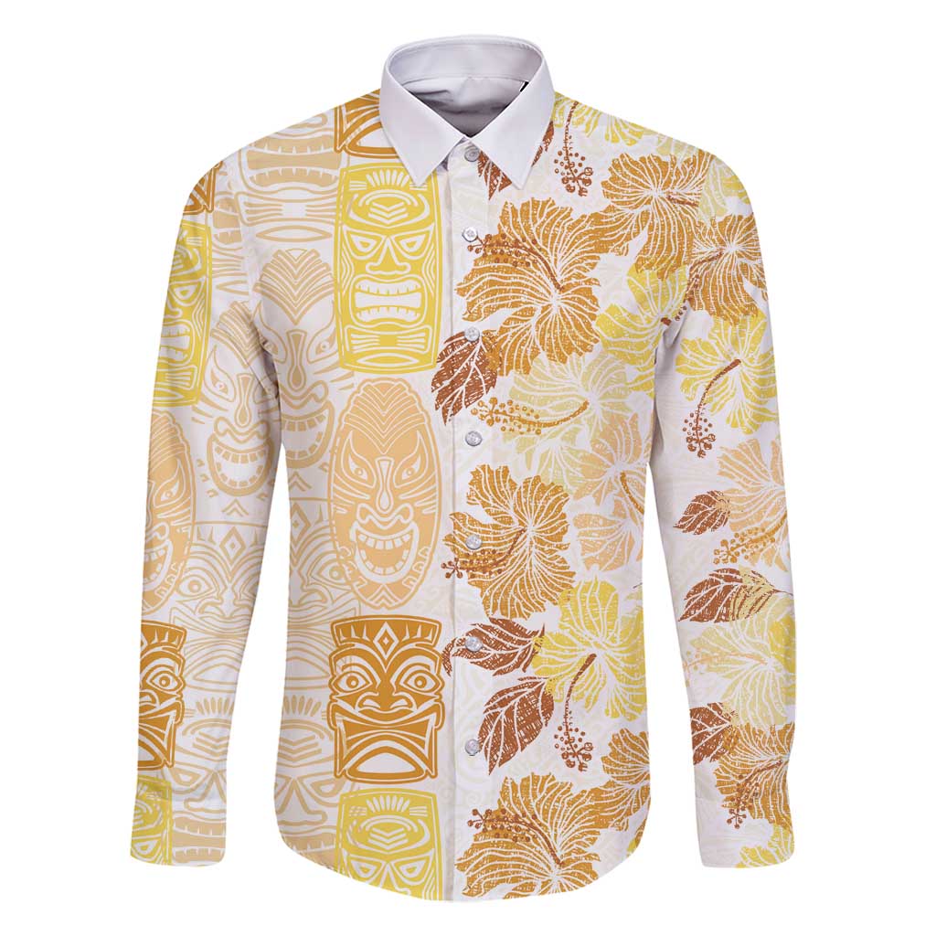 Christmas Aloha Hawaii Tiki Family Matching Off Shoulder Short Dress and Hawaiian Shirt Hibiscus Autumn Colors - Polynesian Pride