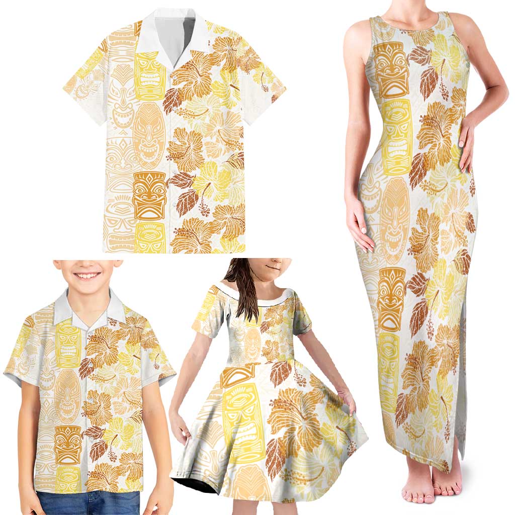 Christmas Aloha Hawaii Tiki Family Matching Tank Maxi Dress and Hawaiian Shirt Hibiscus Autumn Colors - Polynesian Pride