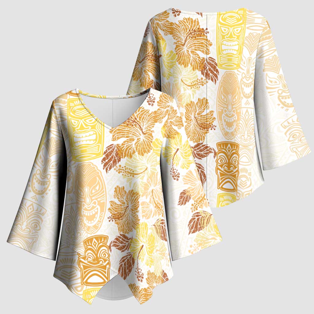 Christmas Aloha Hawaii Tiki Kimono Sleeve Blouse Hibiscus Autumn Colors - Polynesian Pride