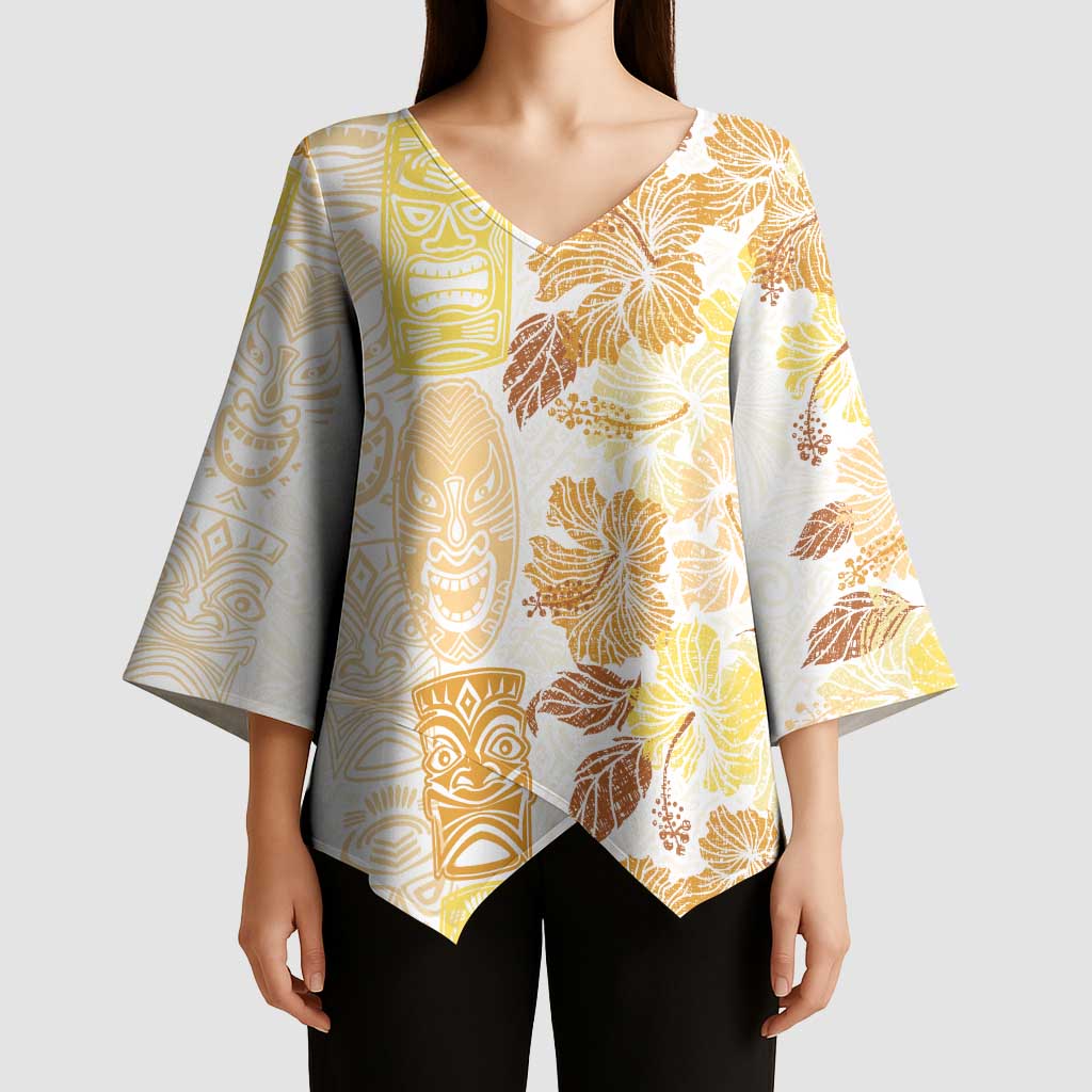 Christmas Aloha Hawaii Tiki Kimono Sleeve Blouse Hibiscus Autumn Colors - Polynesian Pride