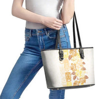 Christmas Aloha Hawaii Tiki Leather Tote Bag Hibiscus Autumn Colors - Polynesian Pride