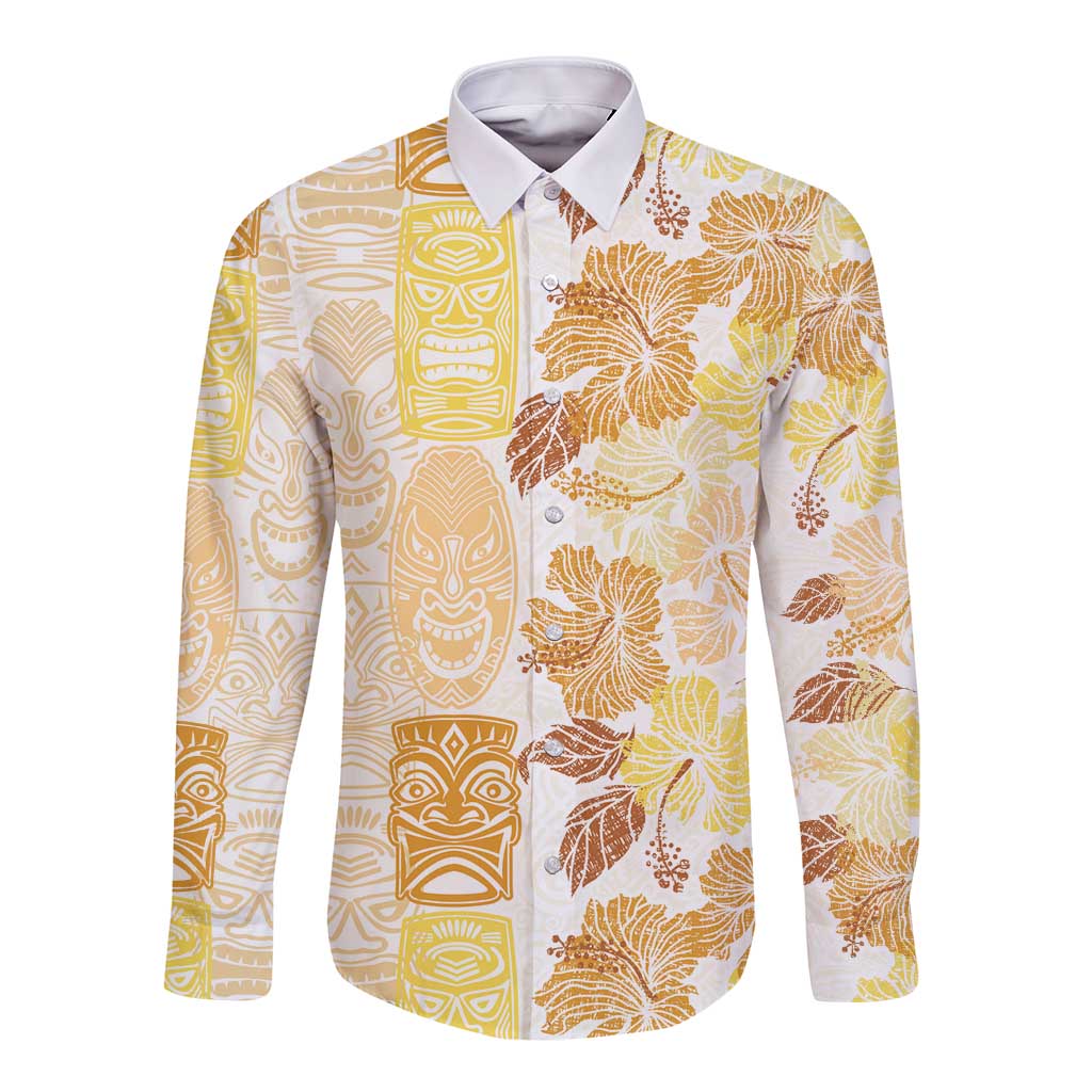 Christmas Aloha Hawaii Tiki Long Sleeve Button Shirt Hibiscus Autumn Colors - Polynesian Pride