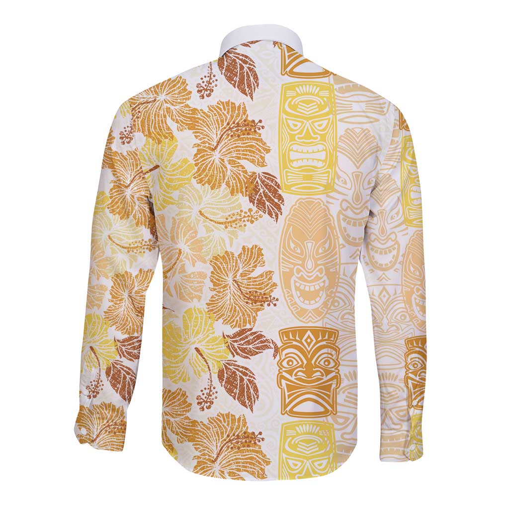 Christmas Aloha Hawaii Tiki Long Sleeve Button Shirt Hibiscus Autumn Colors - Polynesian Pride