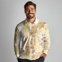 Christmas Aloha Hawaii Tiki Long Sleeve Polo Shirt Hibiscus Autumn Colors - Polynesian Pride