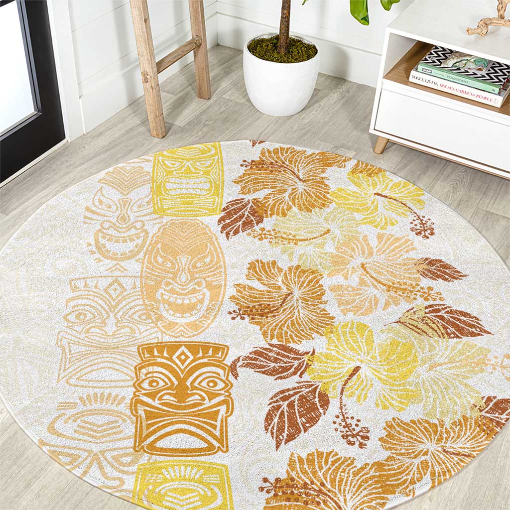 Christmas Aloha Hawaii Tiki Round Carpet Hibiscus Autumn Colors - Polynesian Pride