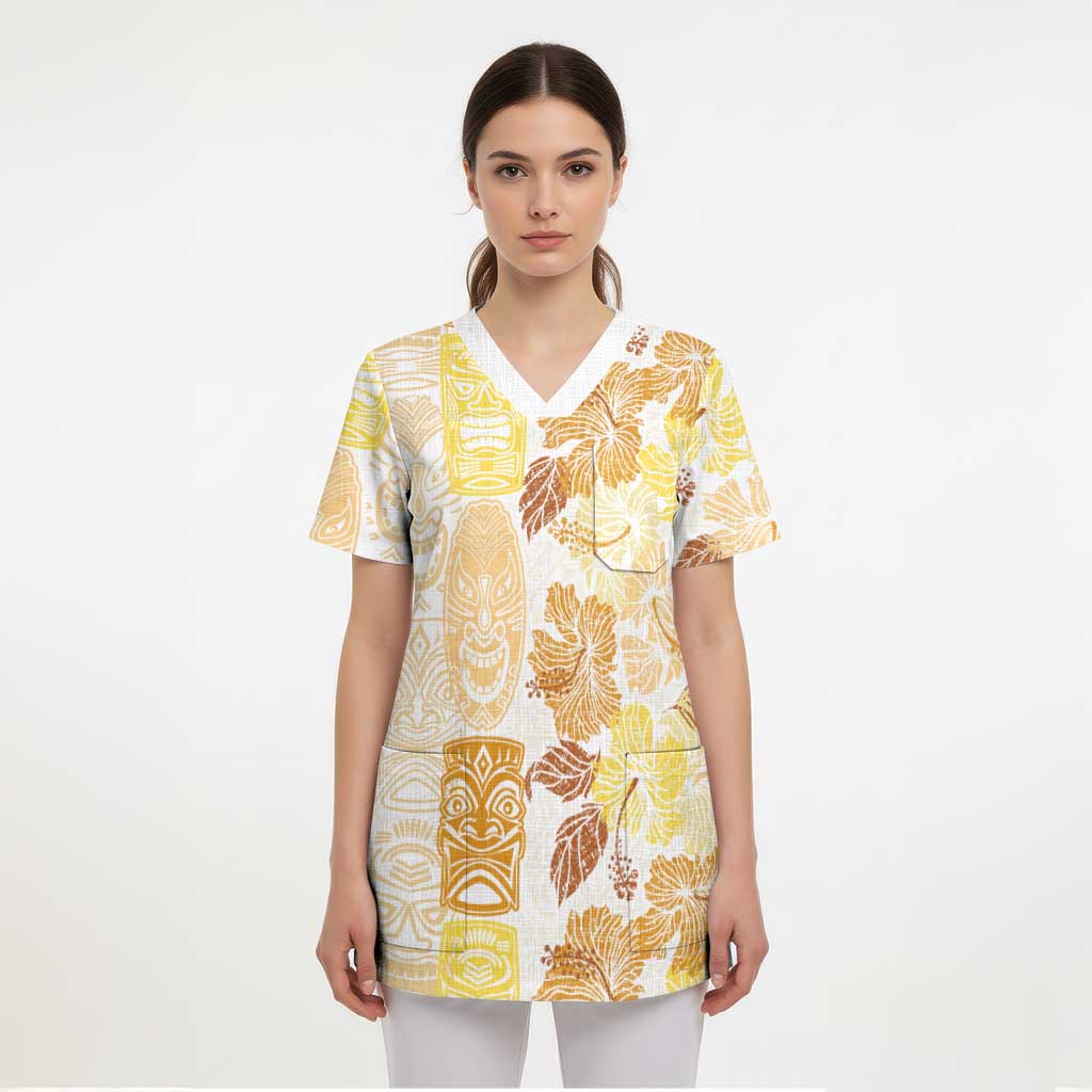 Christmas Aloha Hawaii Tiki Scrub Top Hibiscus Autumn Colors - Polynesian Pride