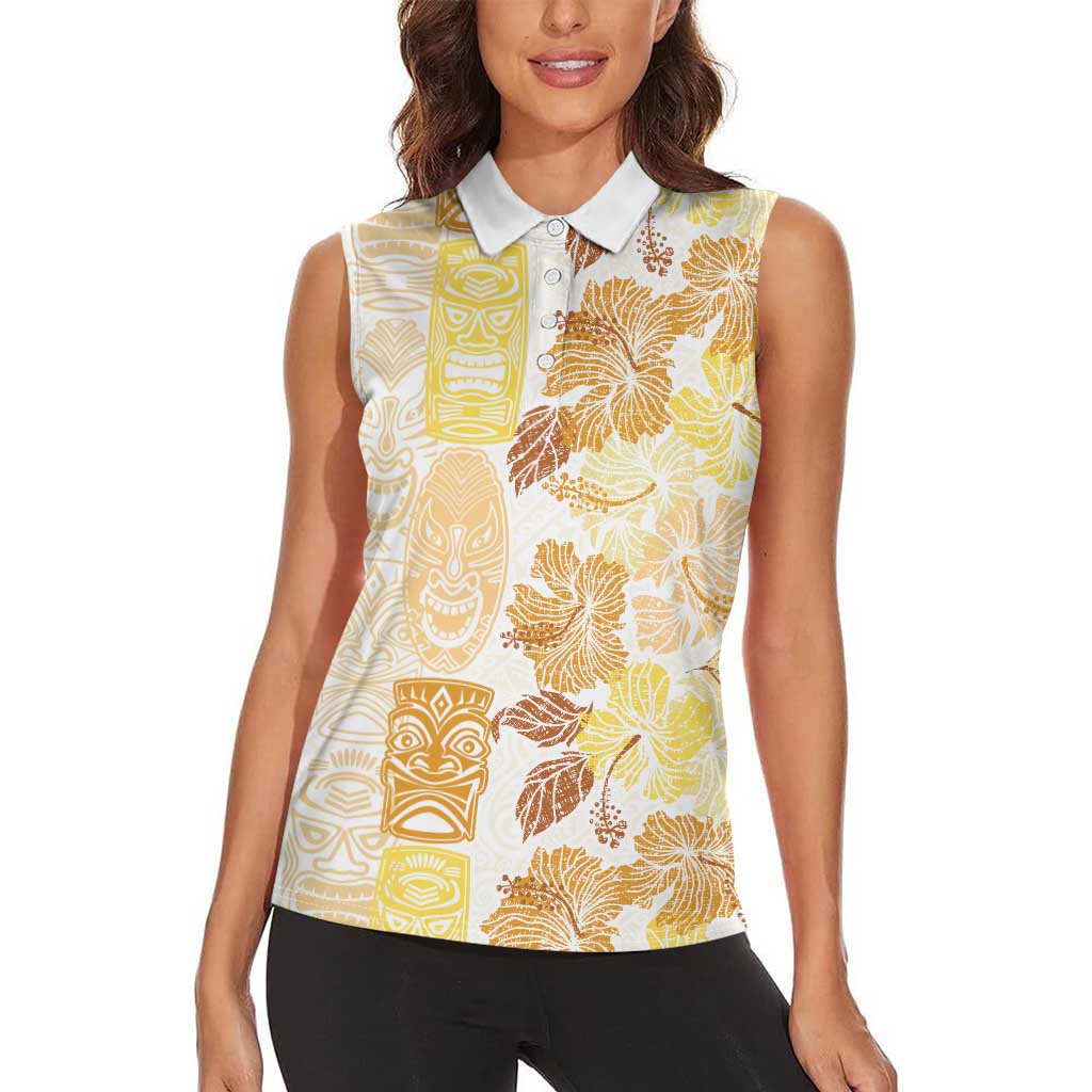 Christmas Aloha Hawaii Tiki Women Sleeveless Polo Shirt Hibiscus Autumn Colors - Polynesian Pride