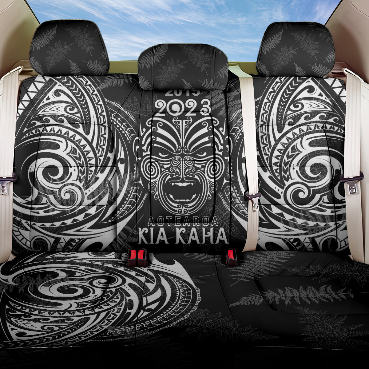 Custom New Zealand Rugby Back Car Seat Cover 2023 World Cup Aotearoa Haka Face