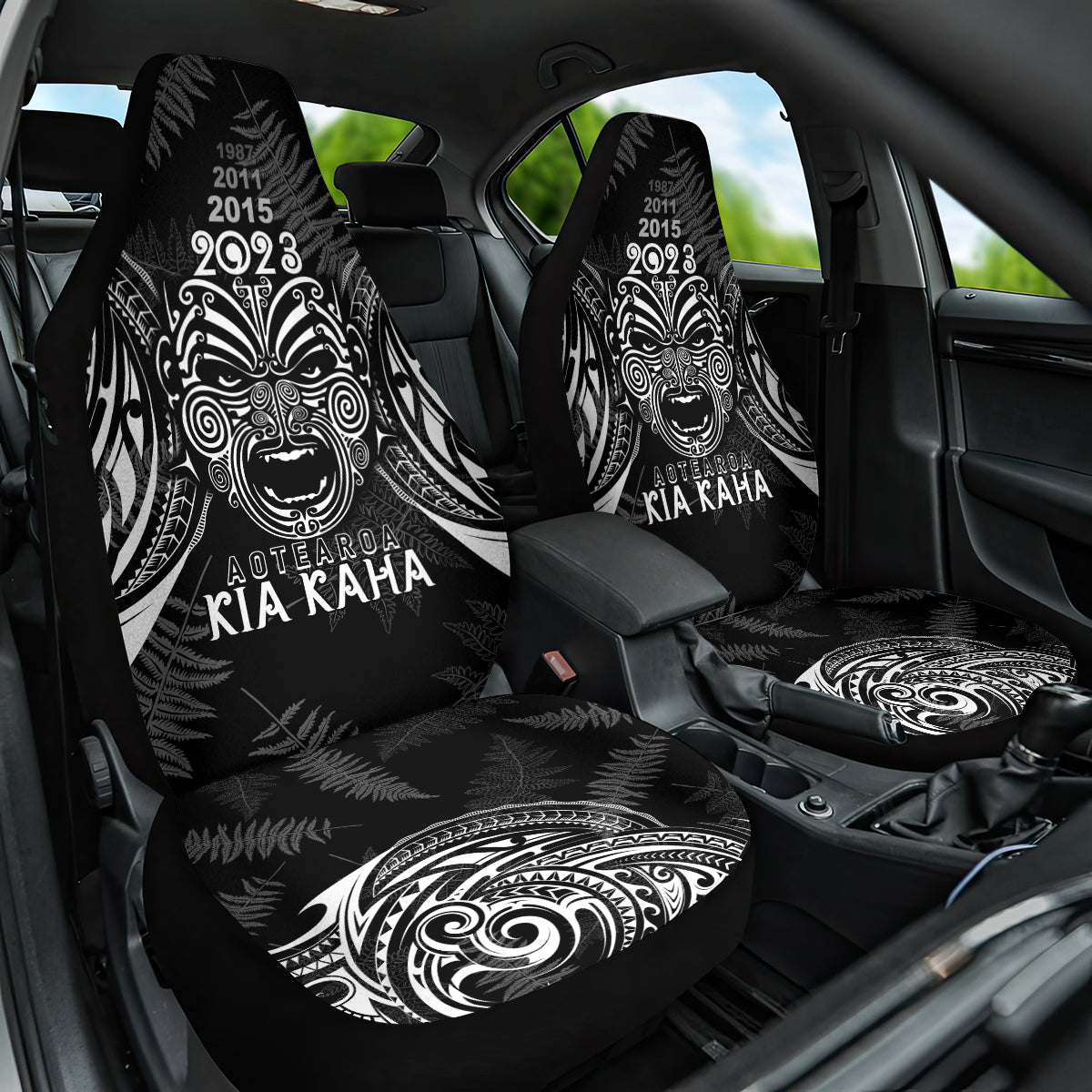 Custom New Zealand Rugby Car Seat Cover 2023 World Cup Aotearoa Haka Face LT7