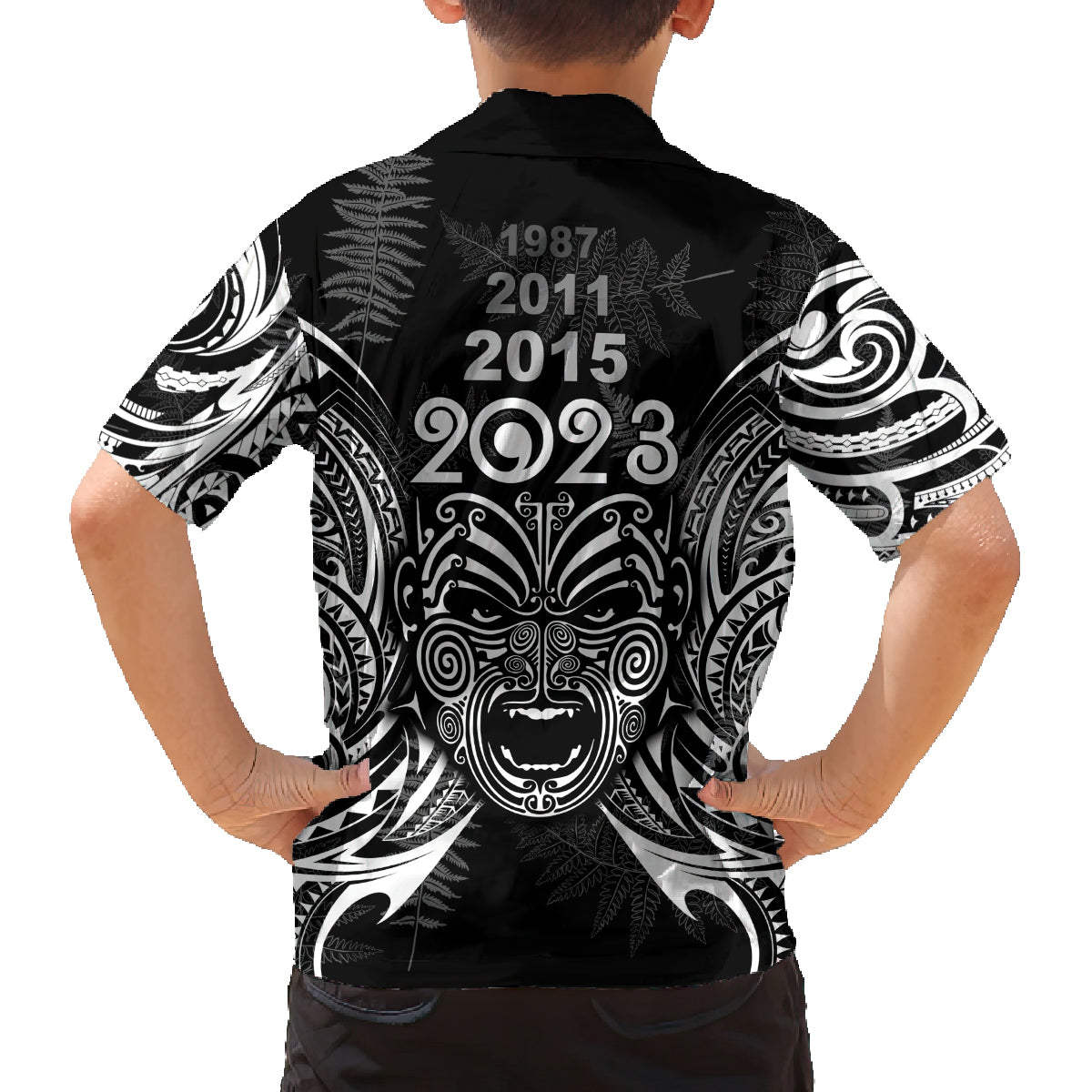 New Zealand Rugby Family Matching Long Sleeve Bodycon Dress and Hawaiian Shirt 2023 World Cup Aotearoa Haka Face LT7 - Polynesian Pride