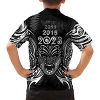 New Zealand Rugby Family Matching Long Sleeve Bodycon Dress and Hawaiian Shirt 2023 World Cup Aotearoa Haka Face LT7 - Polynesian Pride