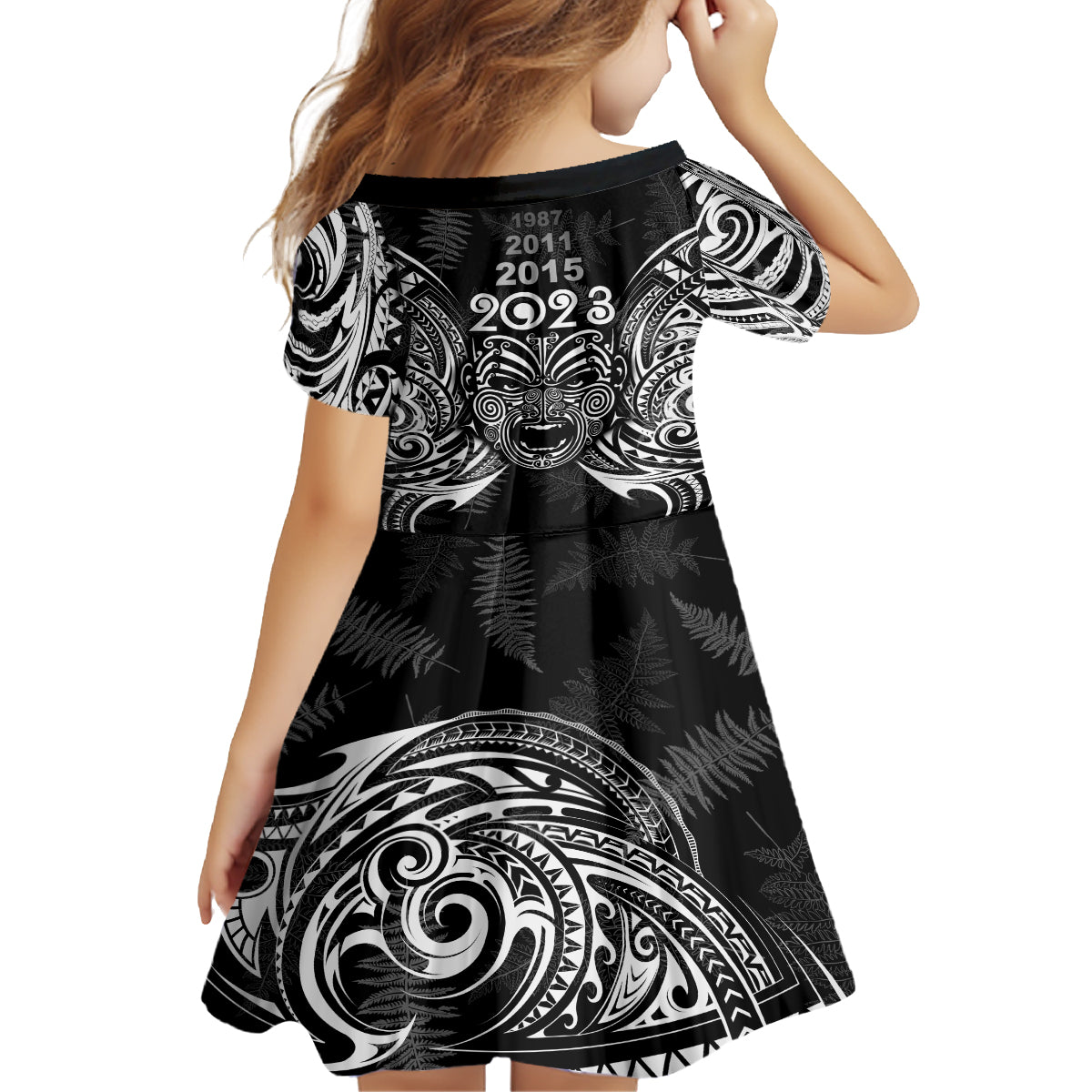 New Zealand Rugby Family Matching Long Sleeve Bodycon Dress and Hawaiian Shirt 2023 World Cup Aotearoa Haka Face LT7 - Polynesian Pride