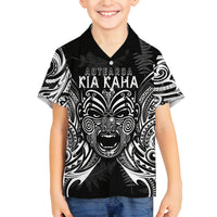 New Zealand Rugby Family Matching Long Sleeve Bodycon Dress and Hawaiian Shirt 2023 World Cup Aotearoa Haka Face LT7 Son's Shirt Black - Polynesian Pride