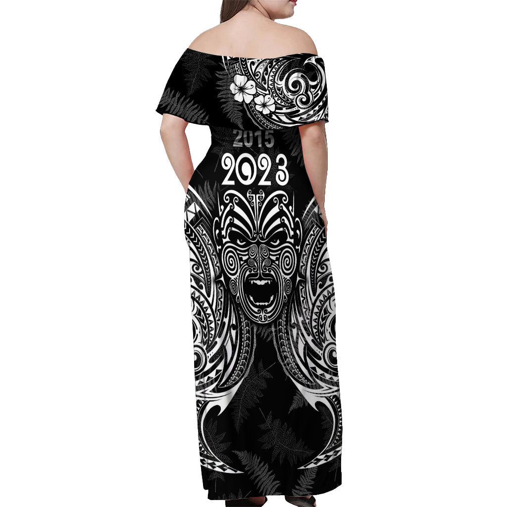 New Zealand Rugby Off Shoulder Maxi Dress 2023 World Cup Aotearoa Haka Face LT7 - Polynesian Pride