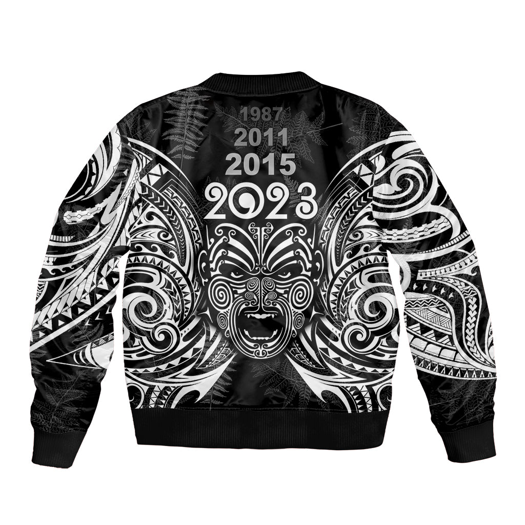New Zealand Rugby Sleeve Zip Bomber Jacket 2023 World Cup Aotearoa Haka Face LT7 - Polynesian Pride