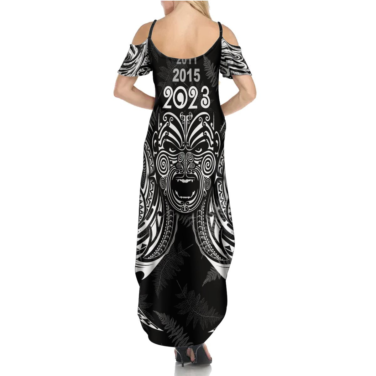 New Zealand Rugby Summer Maxi Dress 2023 World Cup Aotearoa Haka Face LT7 - Polynesian Pride