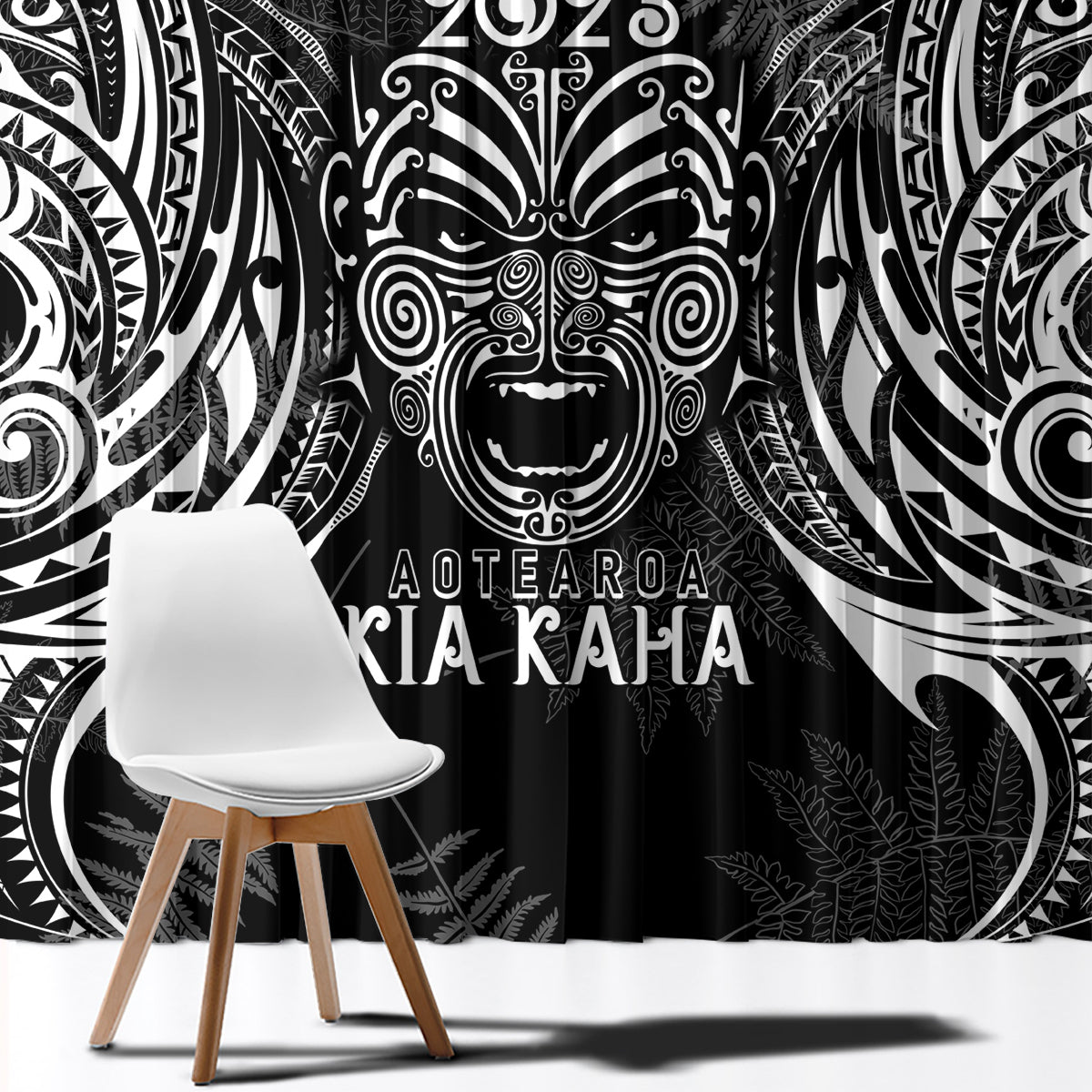 New Zealand Rugby Window Curtain 2023 World Cup Aotearoa Haka Face LT7 - Polynesian Pride